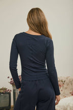 RIBBED HENLEY KNIT TOP