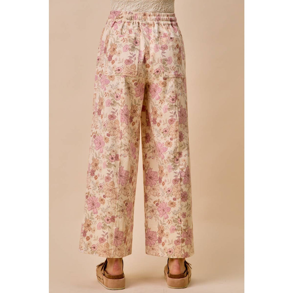 Floral Twill Wide Leg Pants