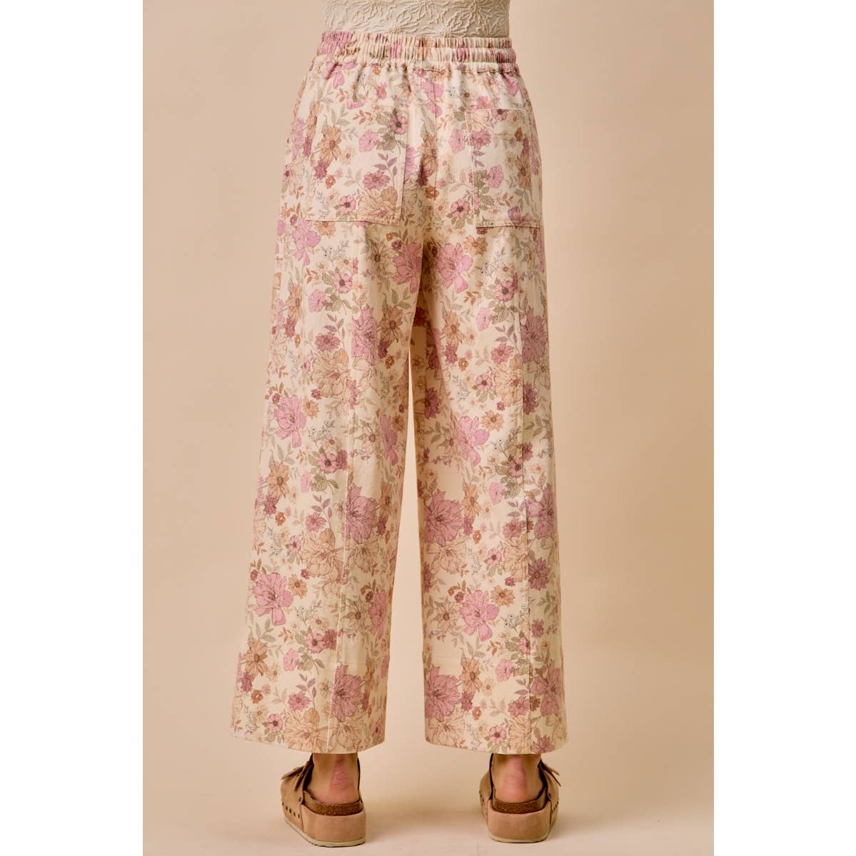 Floral Twill Wide Leg Pants