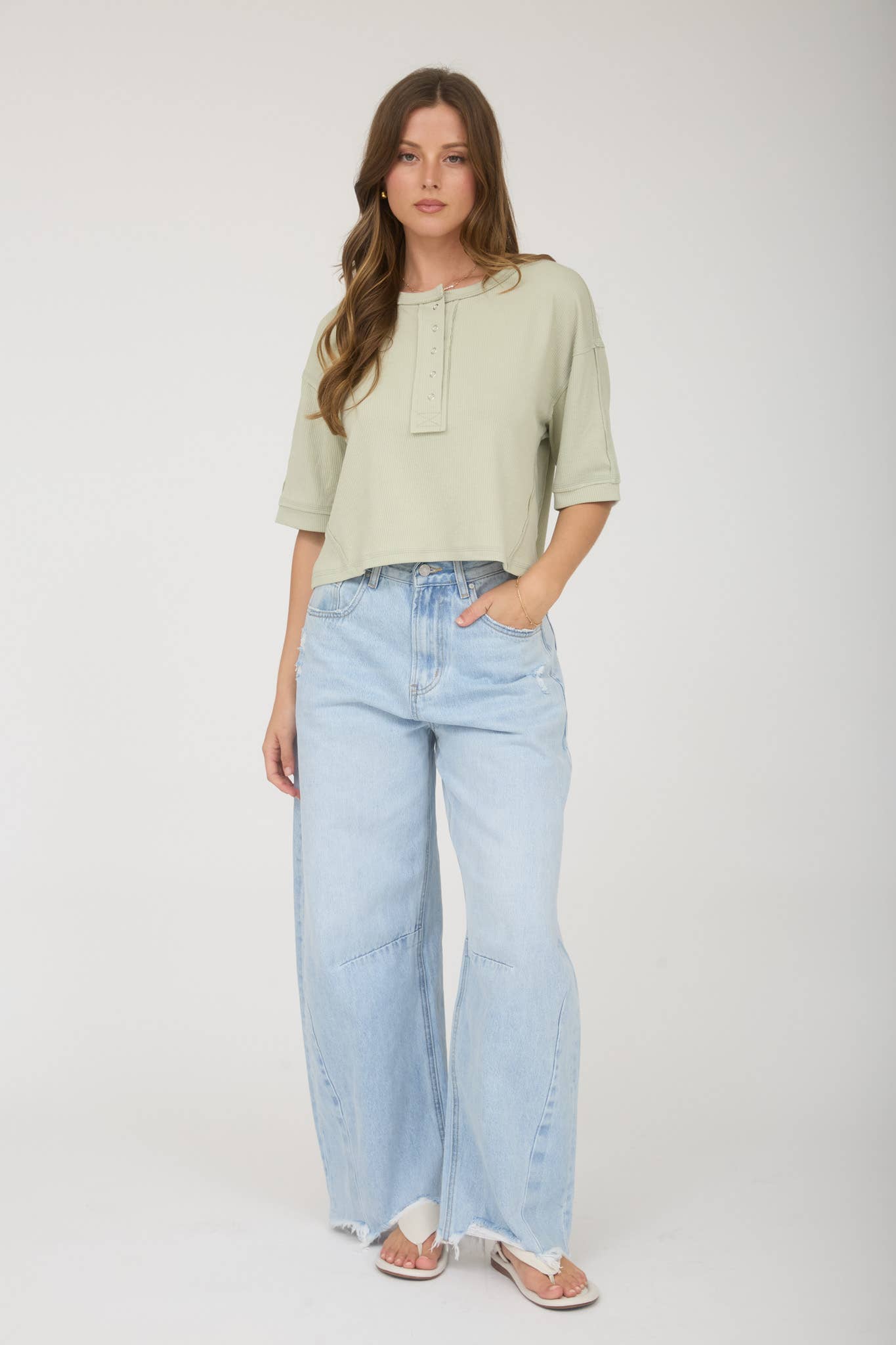 Cropped Henley Knit Top