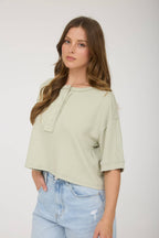 Cropped Henley Knit Top