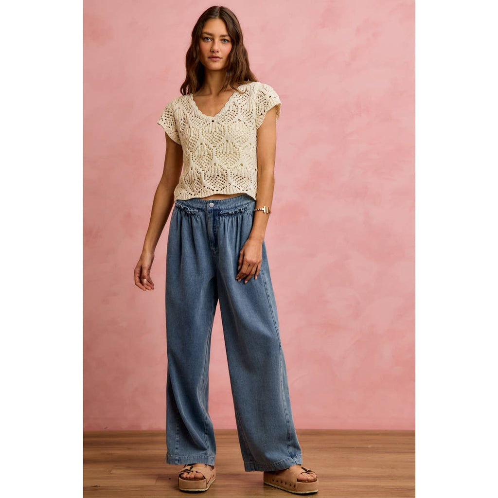 Ruffled Elastic Wide Leg Pant