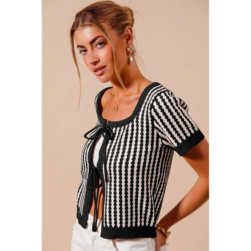 Front Tie Striped Cardigan Top