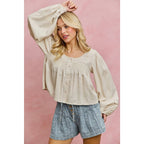 Smocking Long Sleeve Top