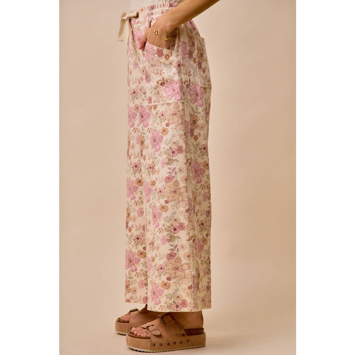 Floral Twill Wide Leg Pants