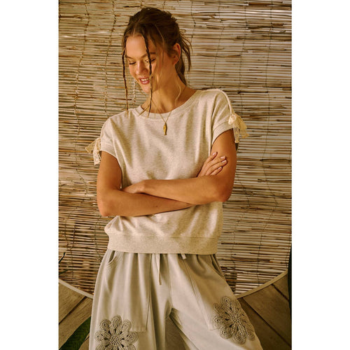 Lace Striped Bow Sleeveless Sweatshirt Top
