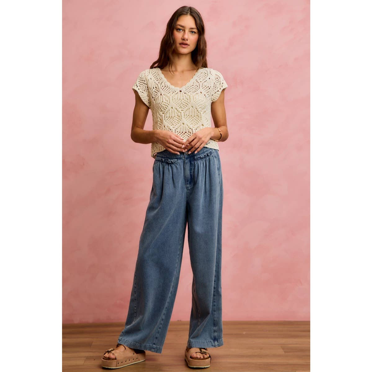 Ruffled Elastic Wide Leg Pant