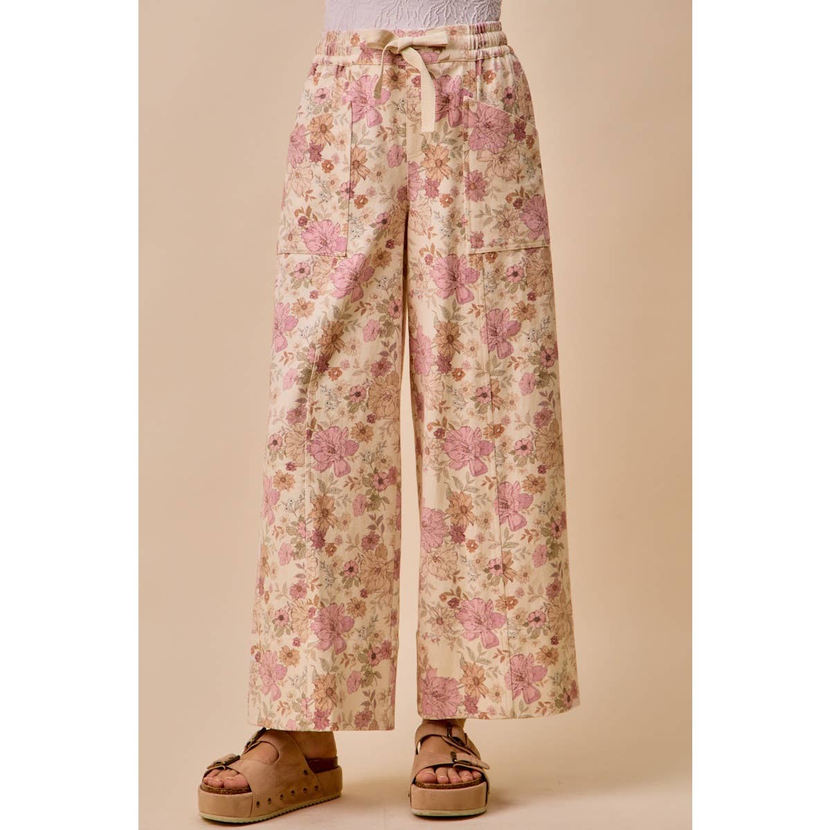 Floral Twill Wide Leg Pants
