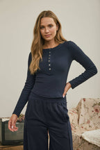 RIBBED HENLEY KNIT TOP