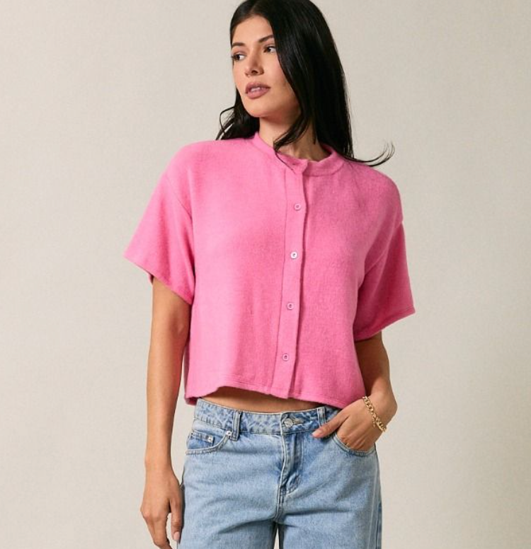 Front Button Up Knit Top
