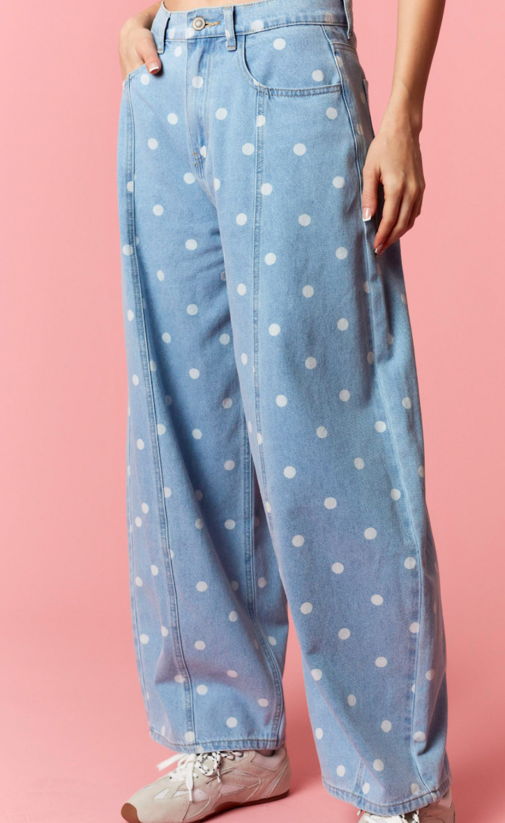 Washed Denim Polka Dot Barrel Jeans
