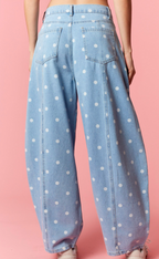 Washed Denim Polka Dot Barrel Jeans