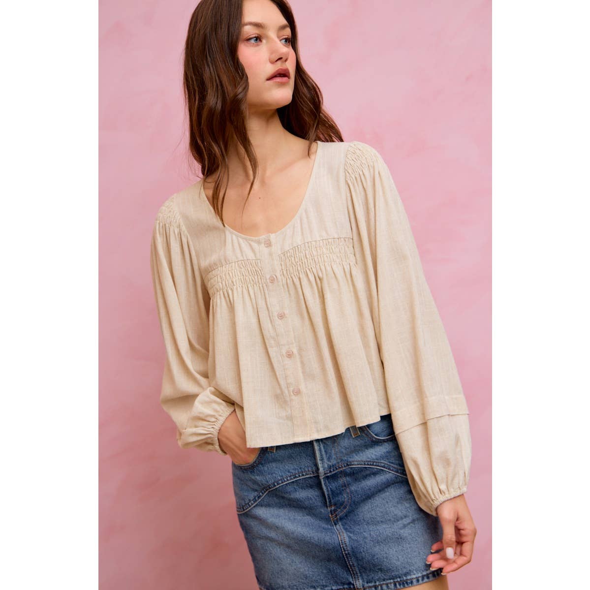 Smocking Long Sleeve Top