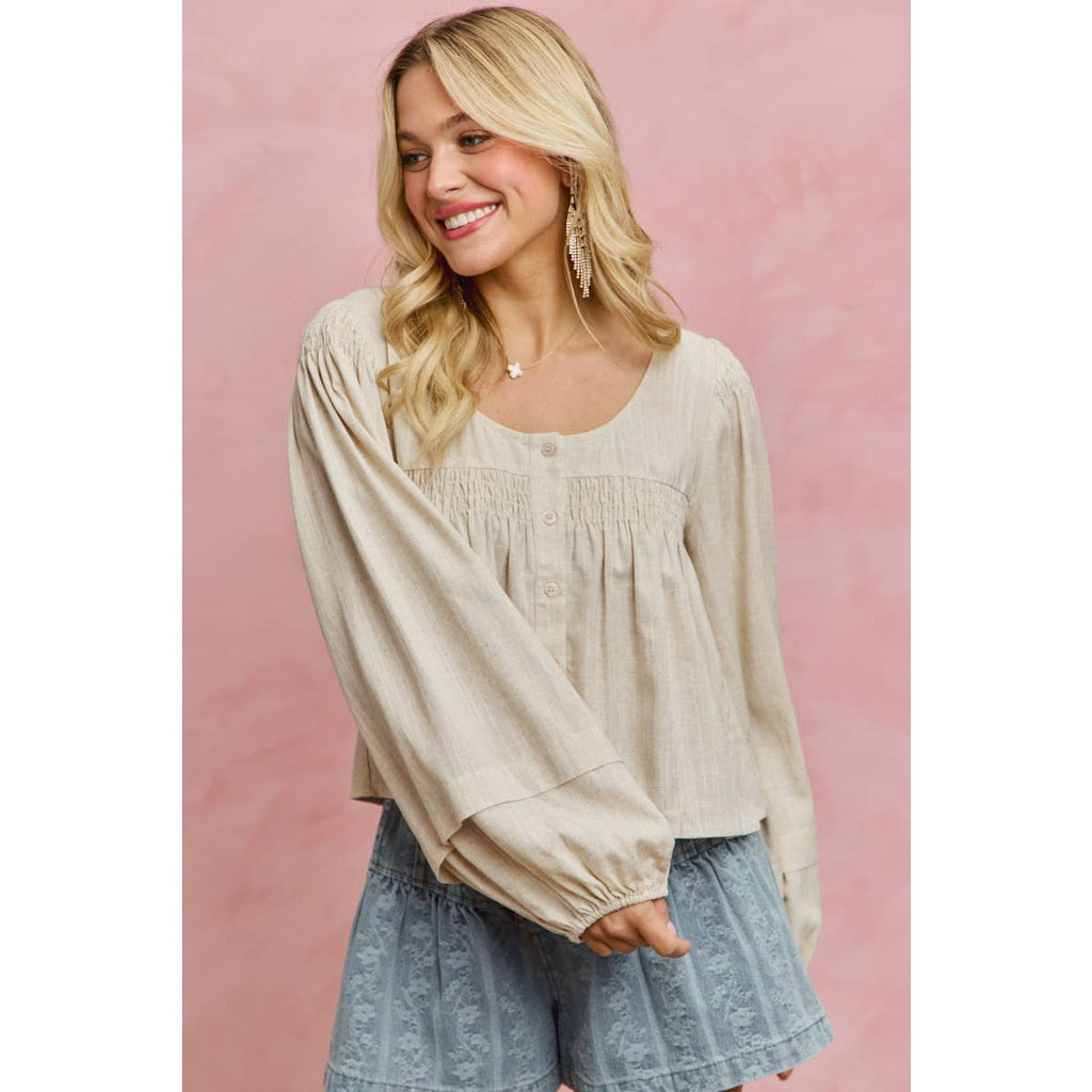 Smocking Long Sleeve Top