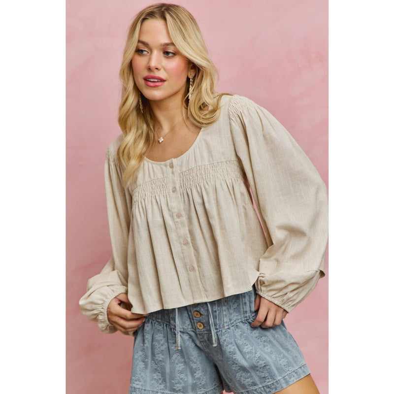Smocking Long Sleeve Top