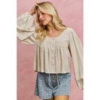 Smocking Long Sleeve Top