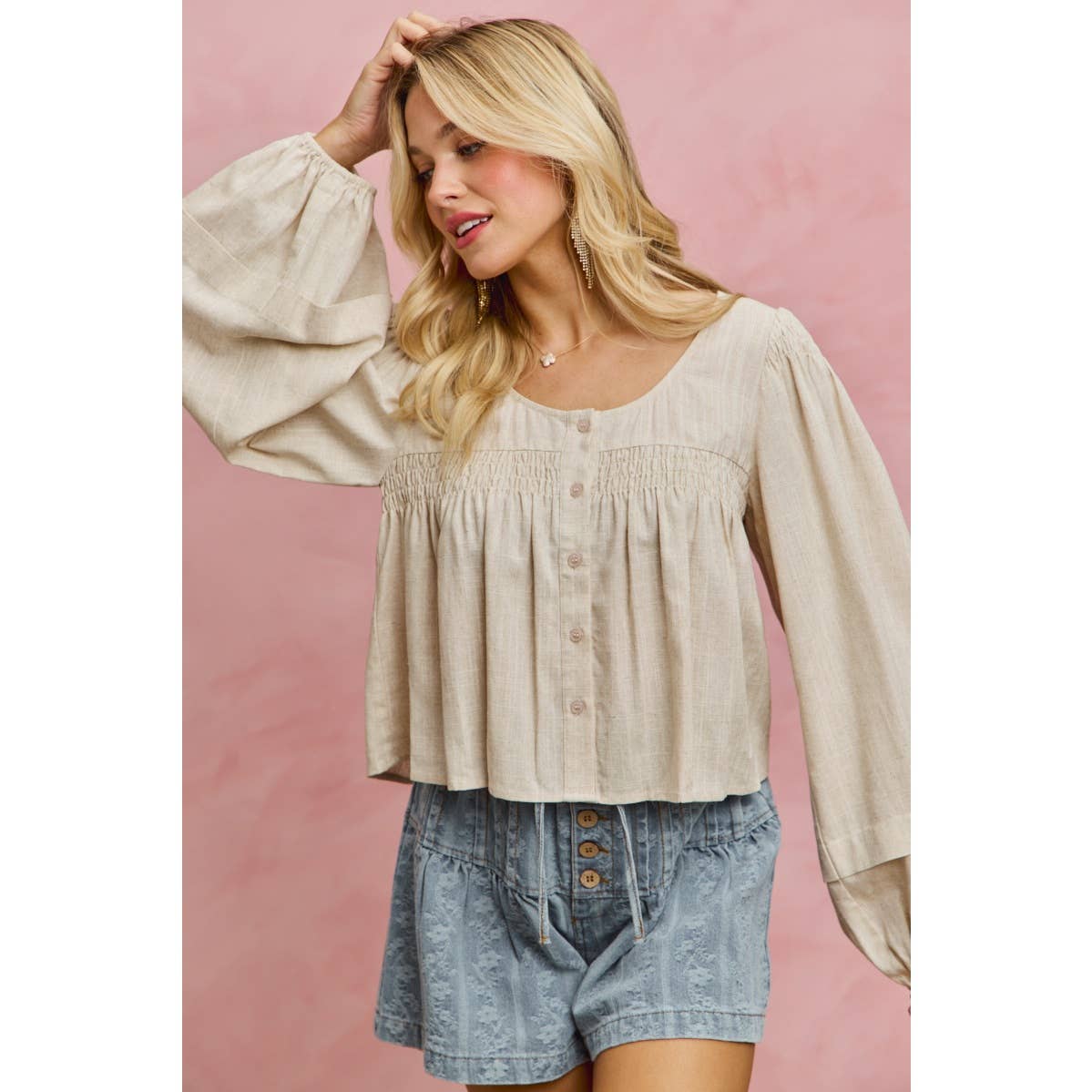 Smocking Long Sleeve Top