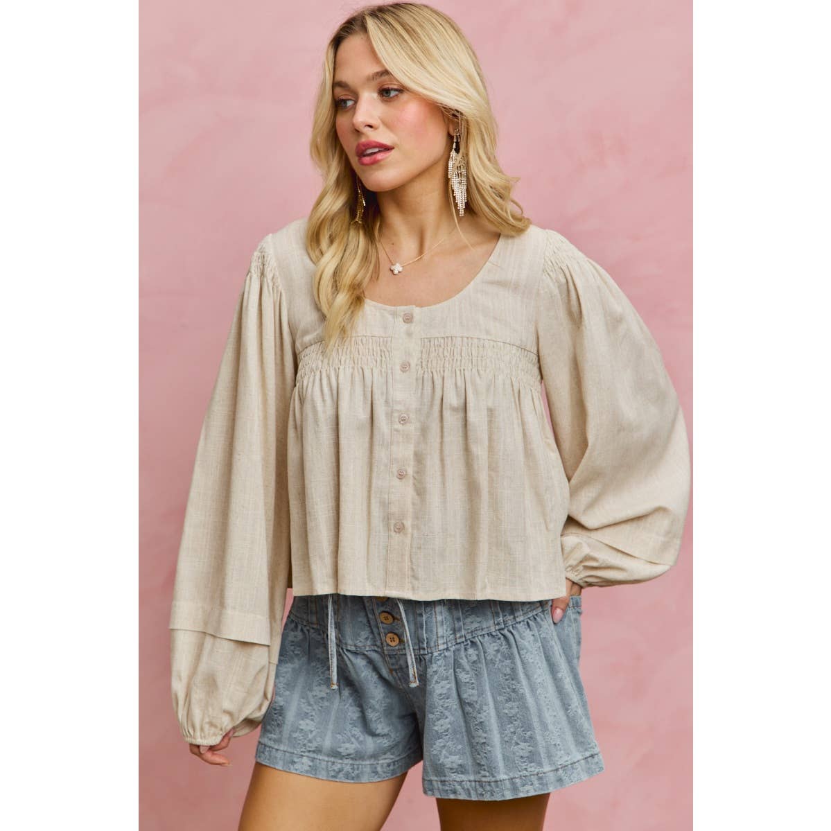 Smocking Long Sleeve Top
