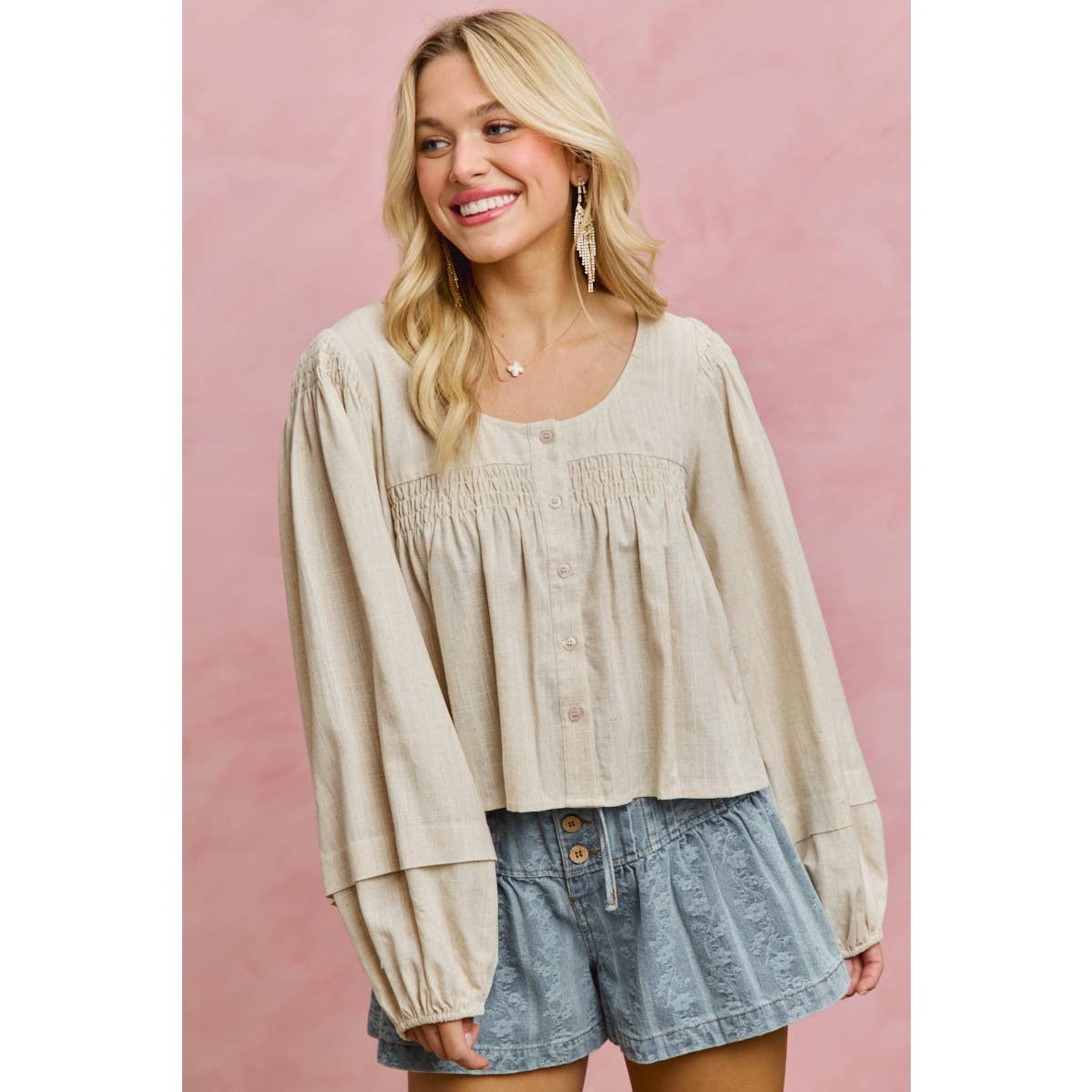 Smocking Long Sleeve Top