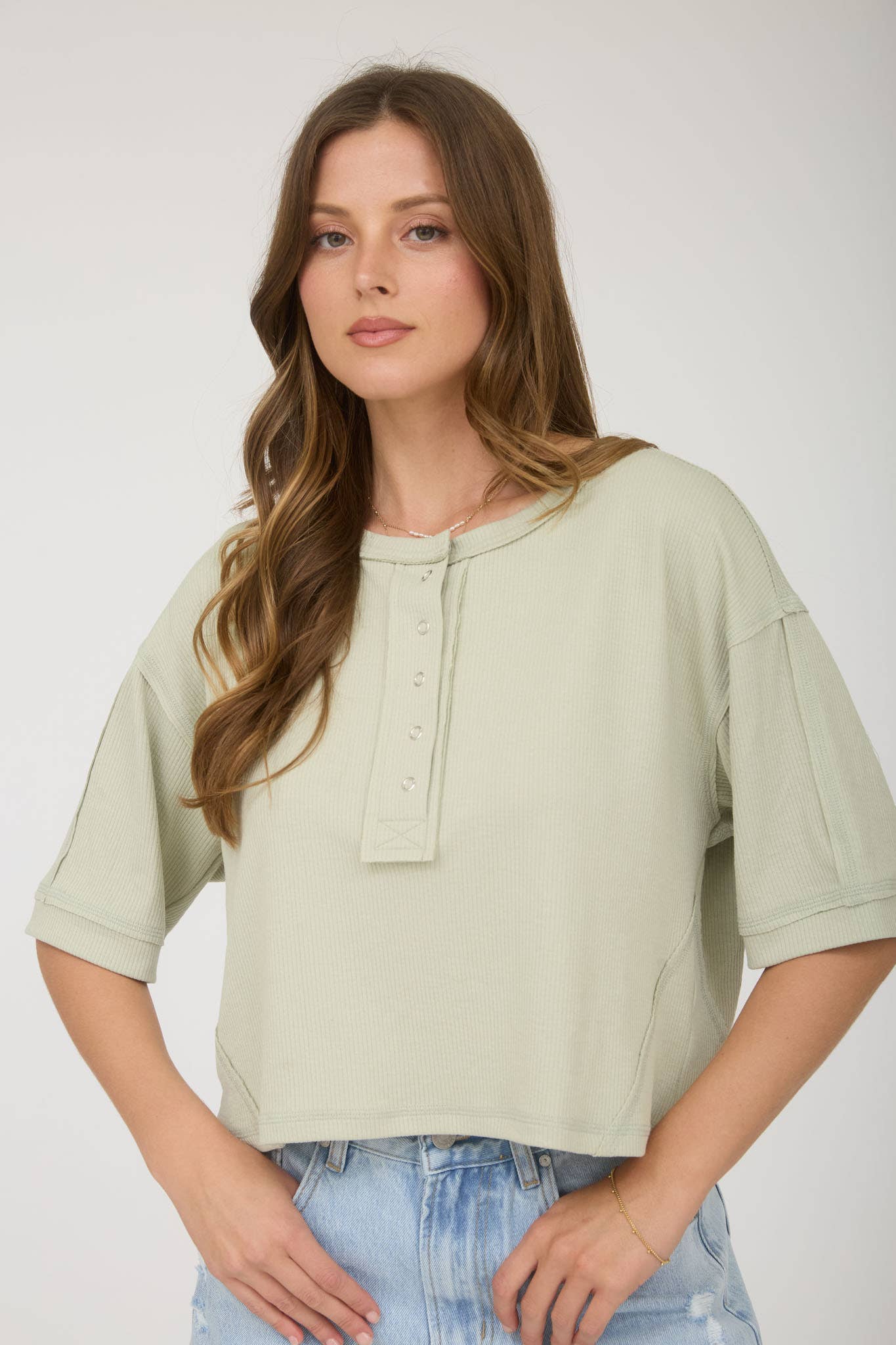 Cropped Henley Knit Top