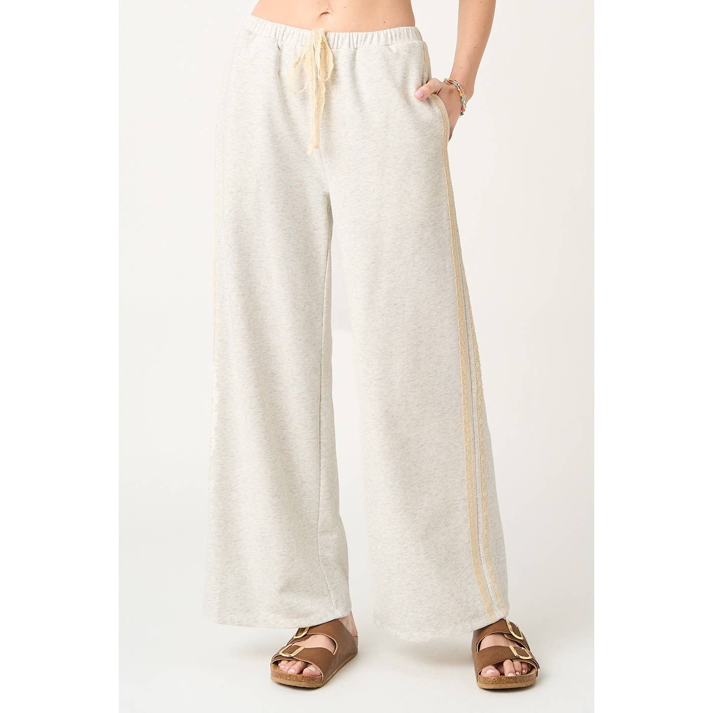Lace Striped Terry Sweatpants