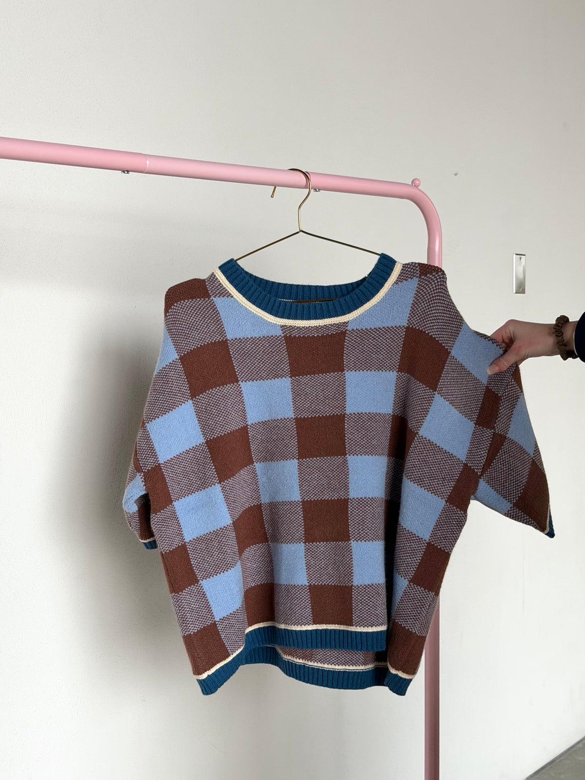 Gingham Drop Shoulder Sweater