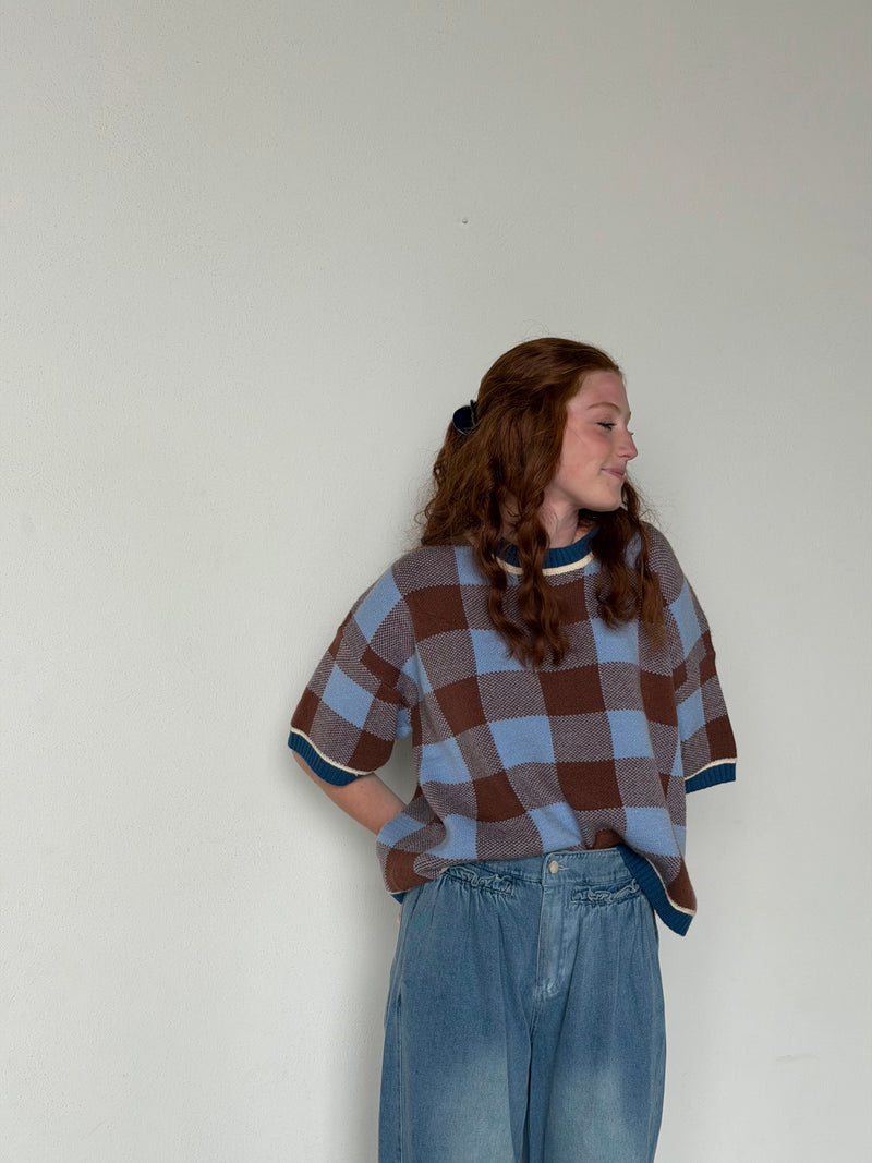 Gingham Drop Shoulder Sweater