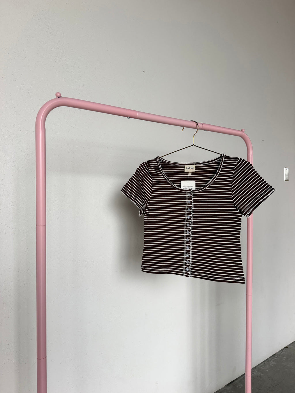 Striped Jersey Button Up Top