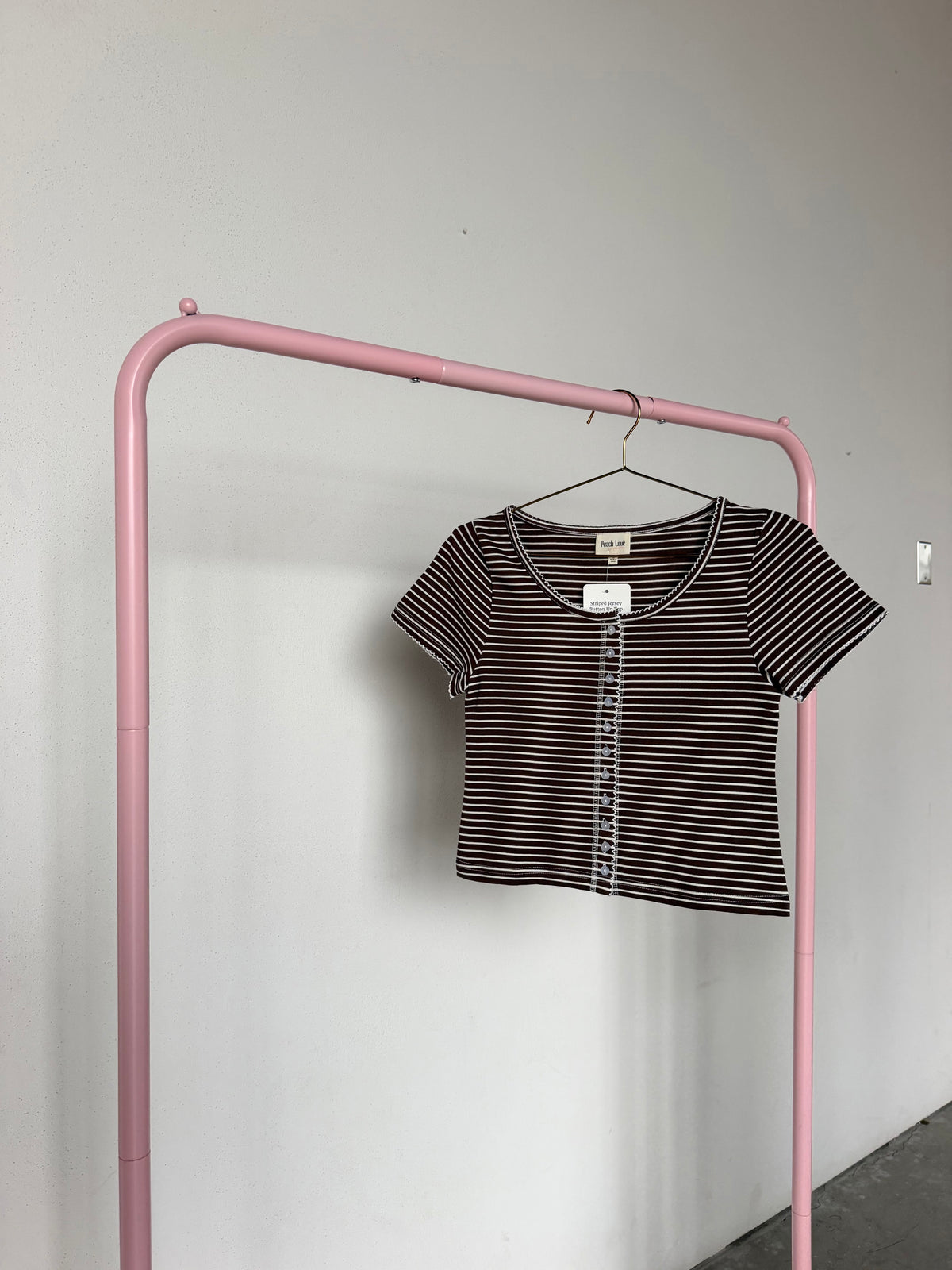 Striped Jersey Button Up Top