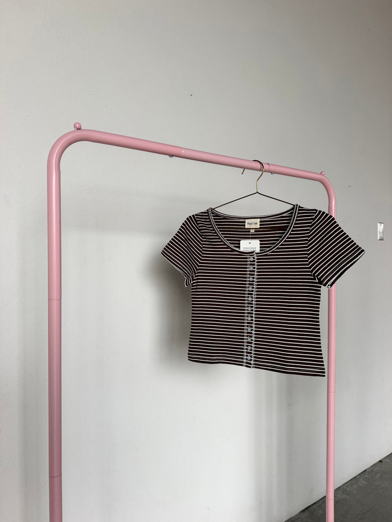 Striped Jersey Button Up Top